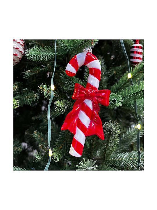 Κρεμαστό Στολίδι Μπαστούνι Πλαστικό Λευκό 8x17εκ.